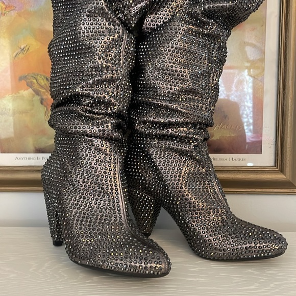 INC sparkle rhinestone silver heel boots size 6.5 - Picture 2 of 7
